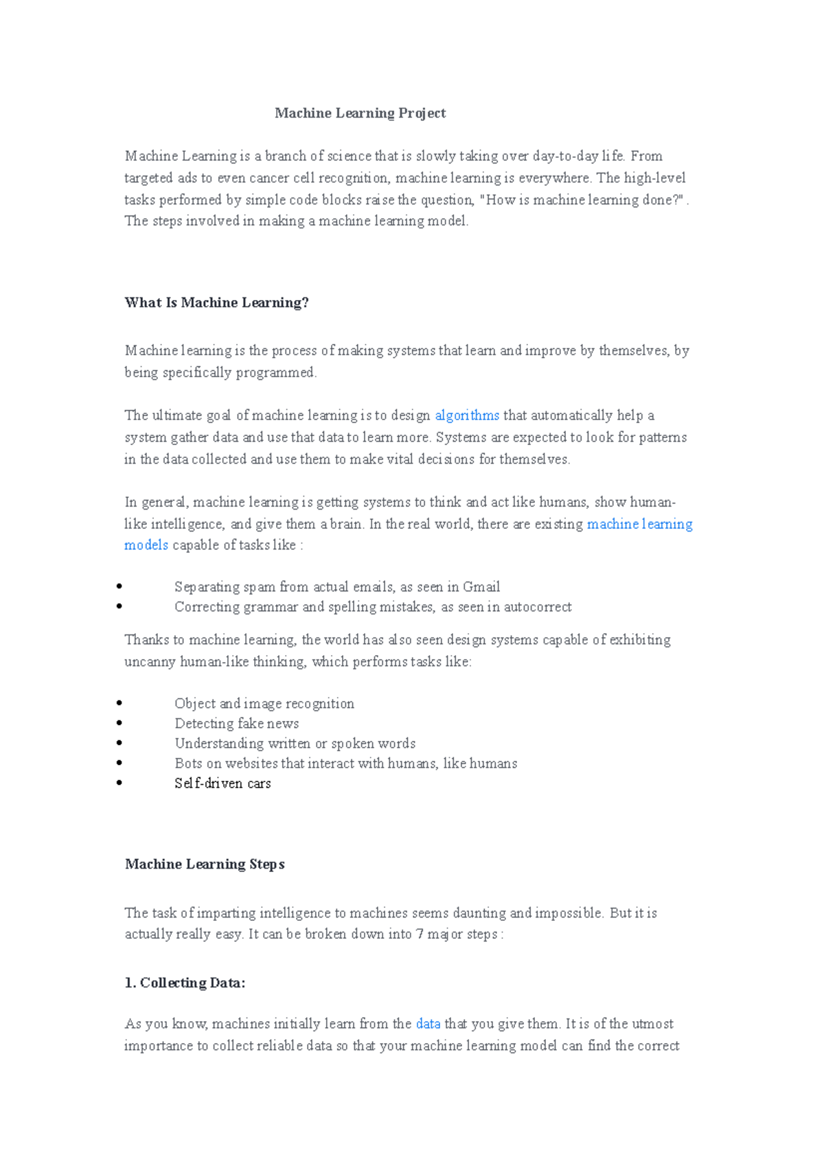 Steps involved for a Machine Learning Project - Machine Learning ...