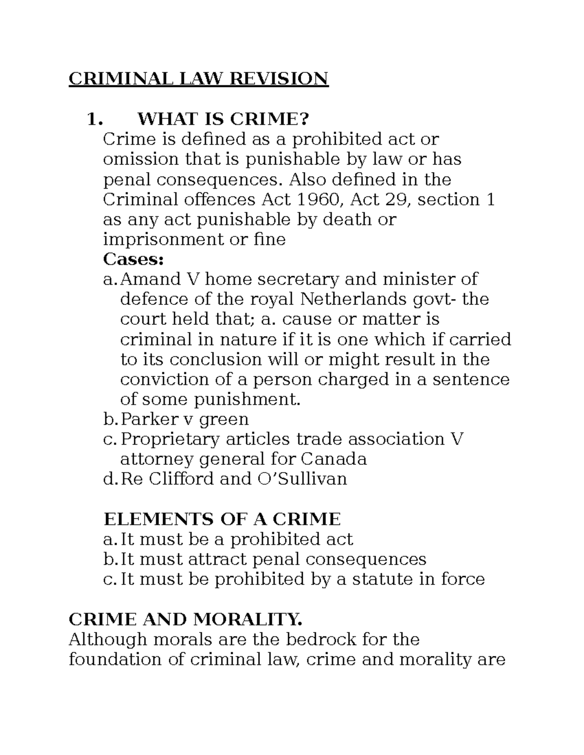 Criminal LAW Revision: Key Concepts and Case Summaries - Studocu