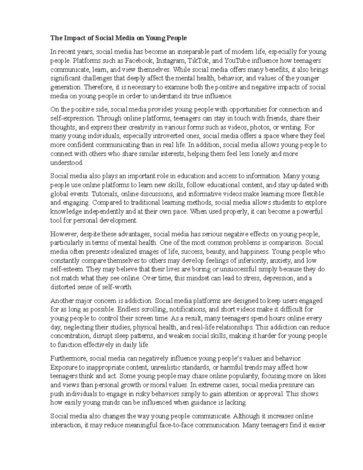The Effects of Social Media on Youth: Pros and Cons Analysis - Studocu
