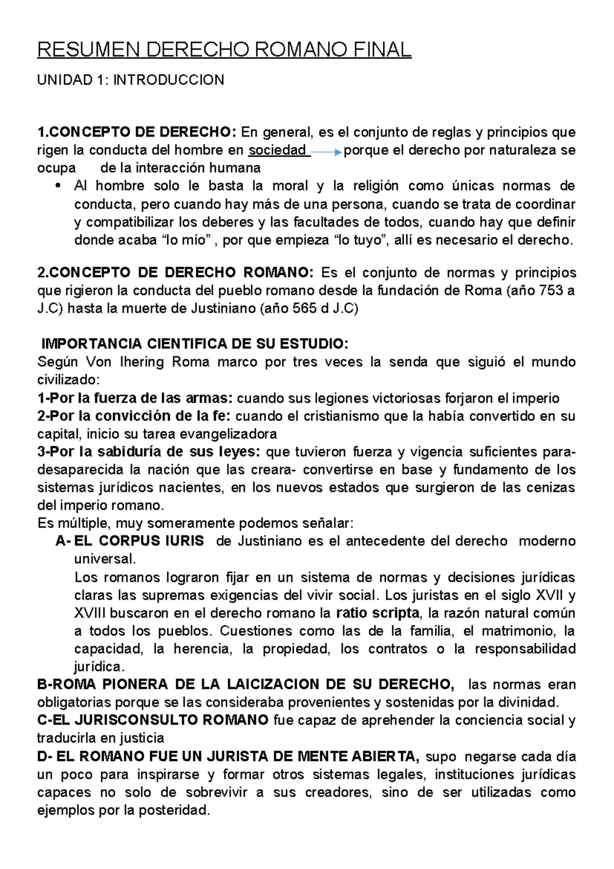 Resumen Derecho Romano PARCIAL 2: Unidad 1 y 2 - Studocu