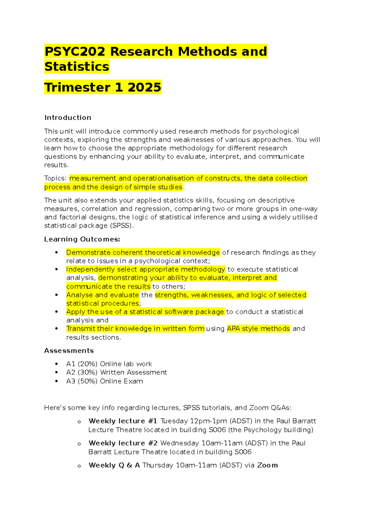 PSYC202 - Research Methods & Stats Lecture Notes Week 1 Trimester 1 ...