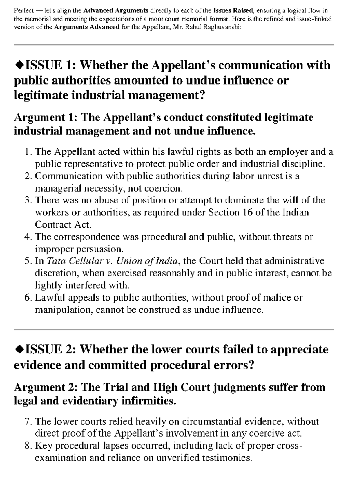 Moot Court Memorial: Advanced Arguments for Appellant (AA-101) - Studocu
