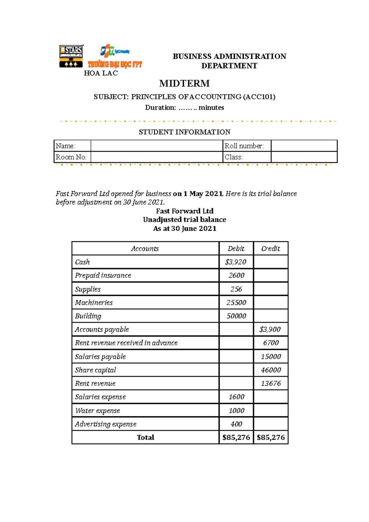 ACC-101 Midterm Exam F2023: Principles of Accounting Insights - Studocu