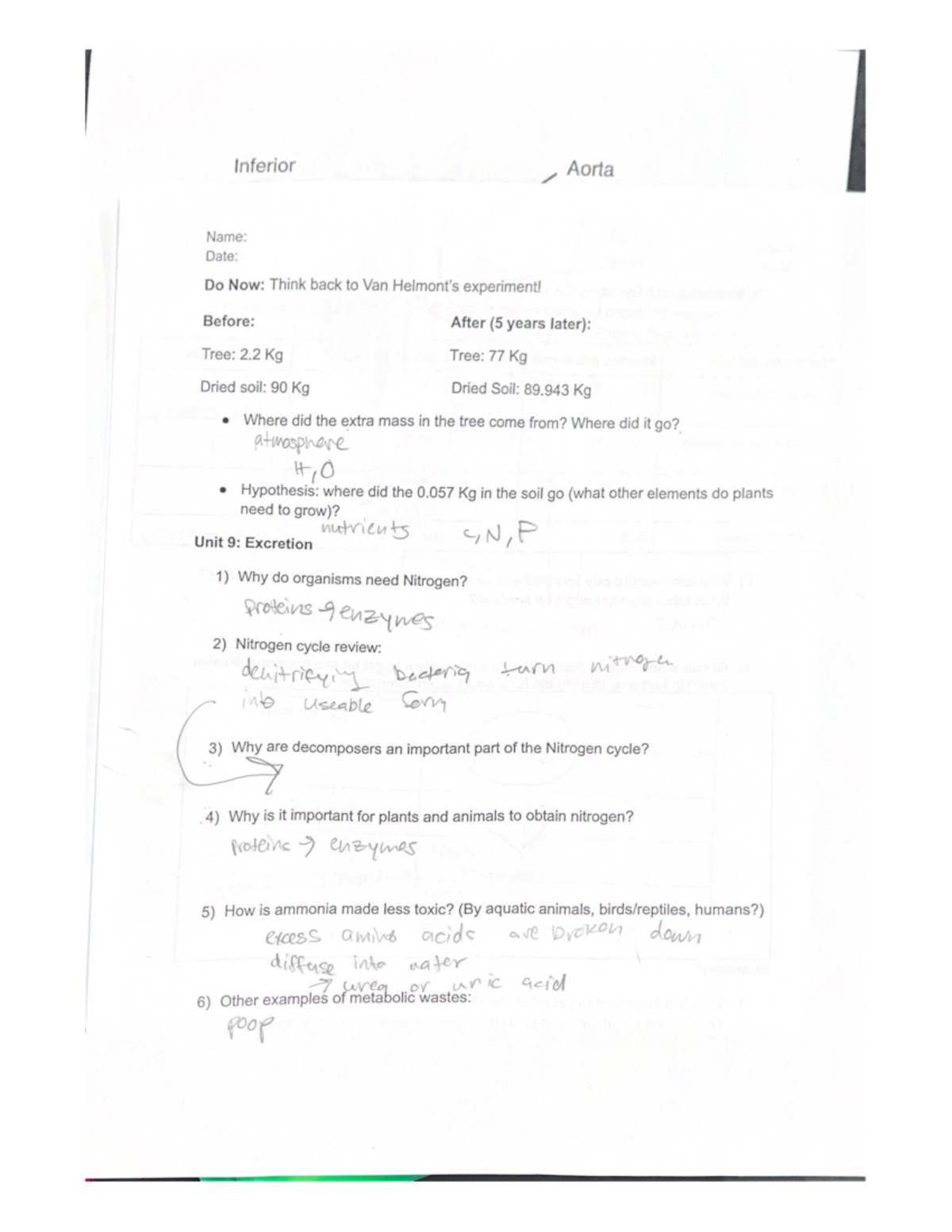 Bio 44 - Homework on Nitrogen Cycle and Plant Growth Analysis - Studocu