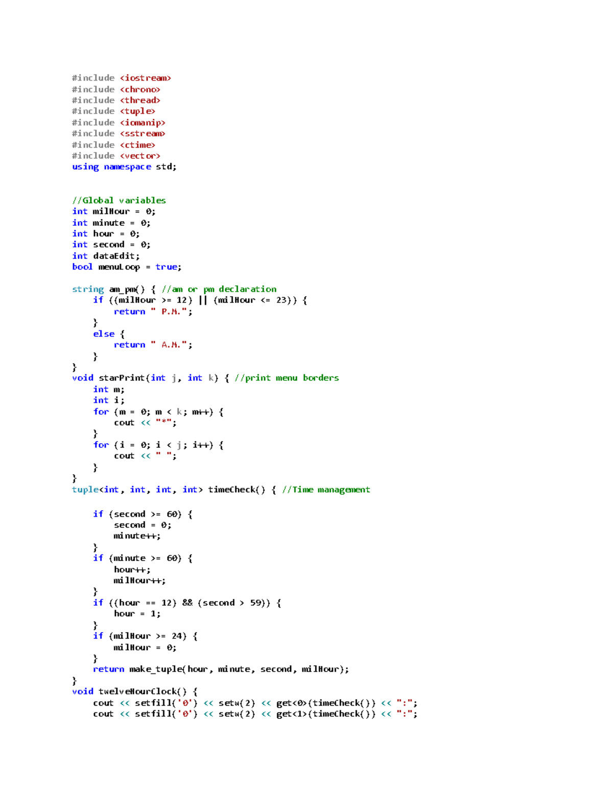 C++ Clock App Project: Code for 12/24 Hour Format Display - Studocu