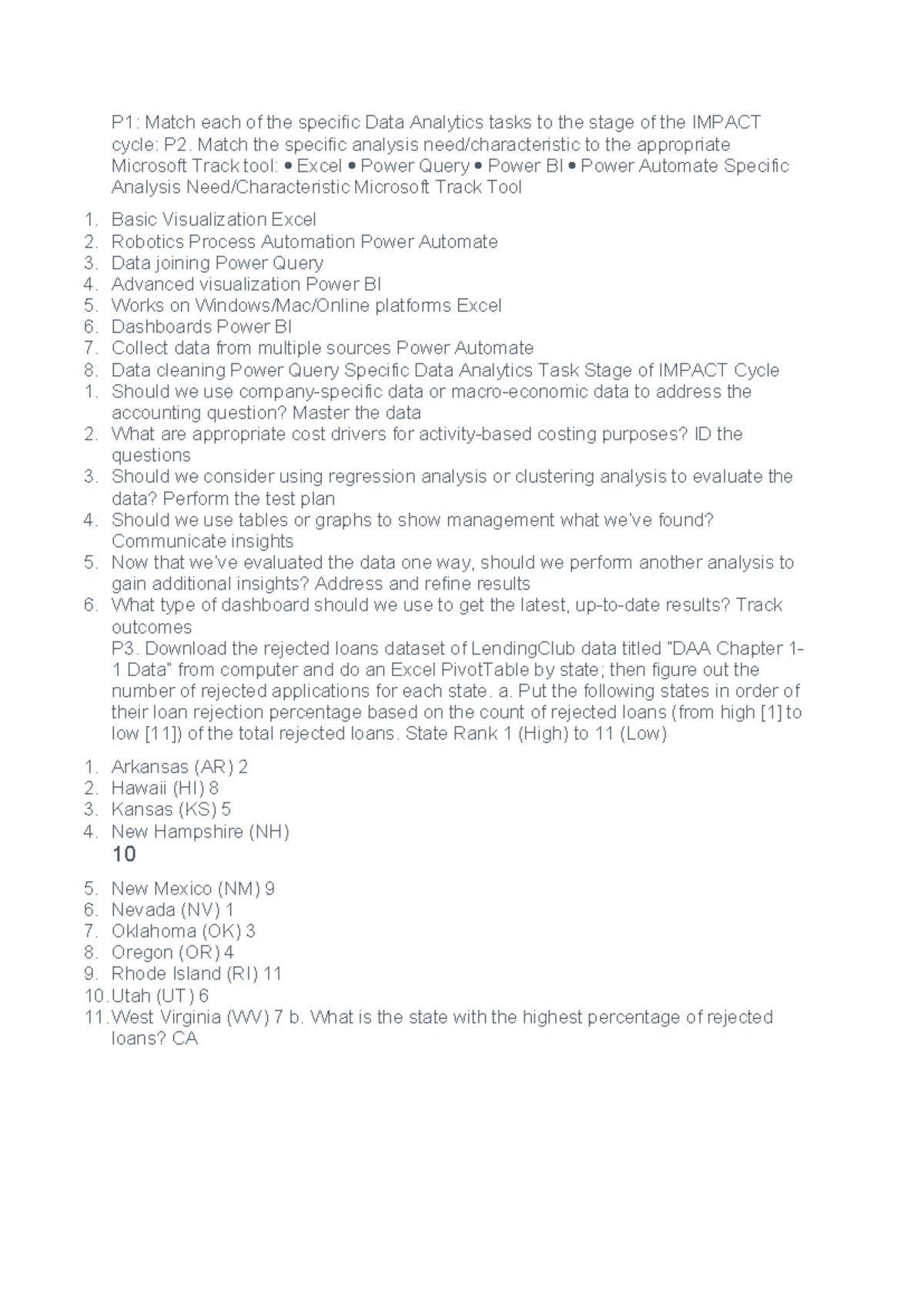 Ptdlkt - P1: Match each of the specific Data Analytics tasks to the ...