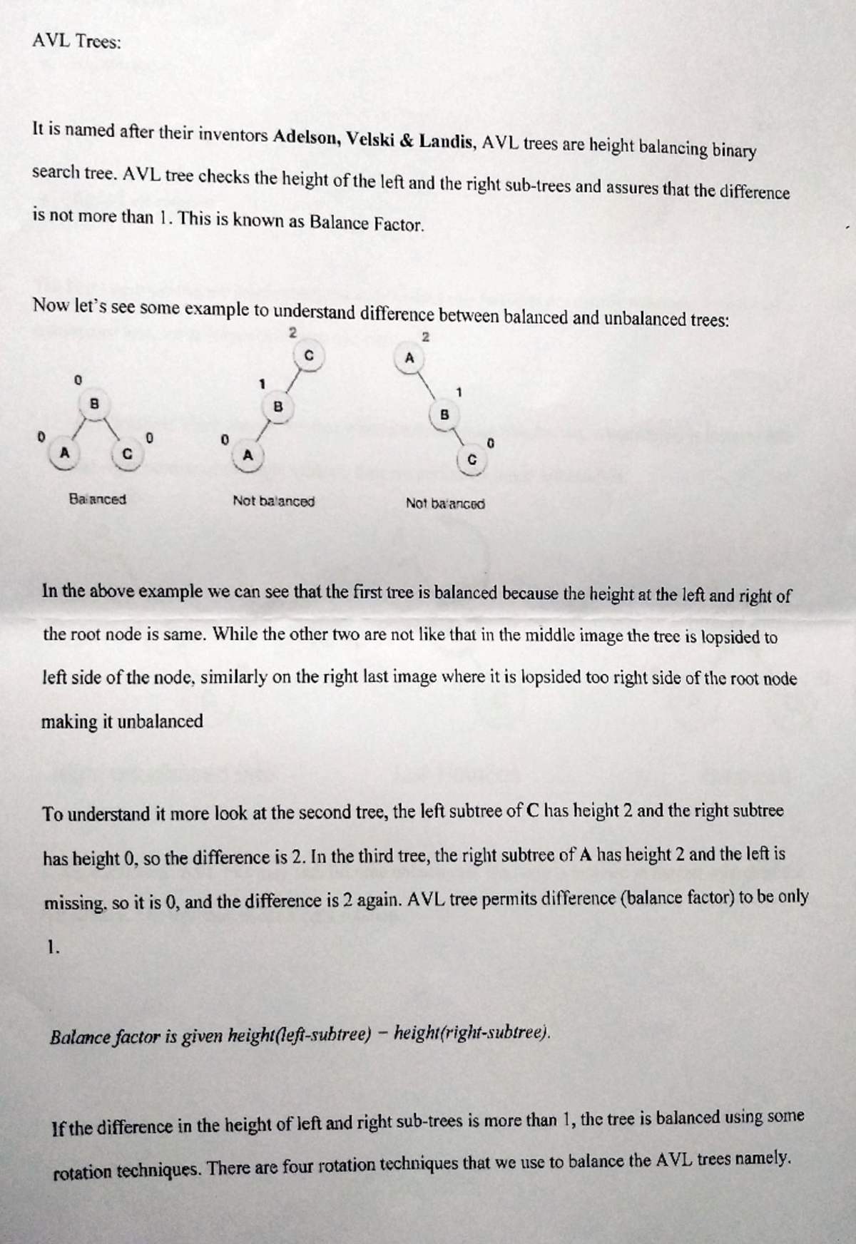 AVL&B - notes - AVL Trees: It is named after their inventors Adelson ...