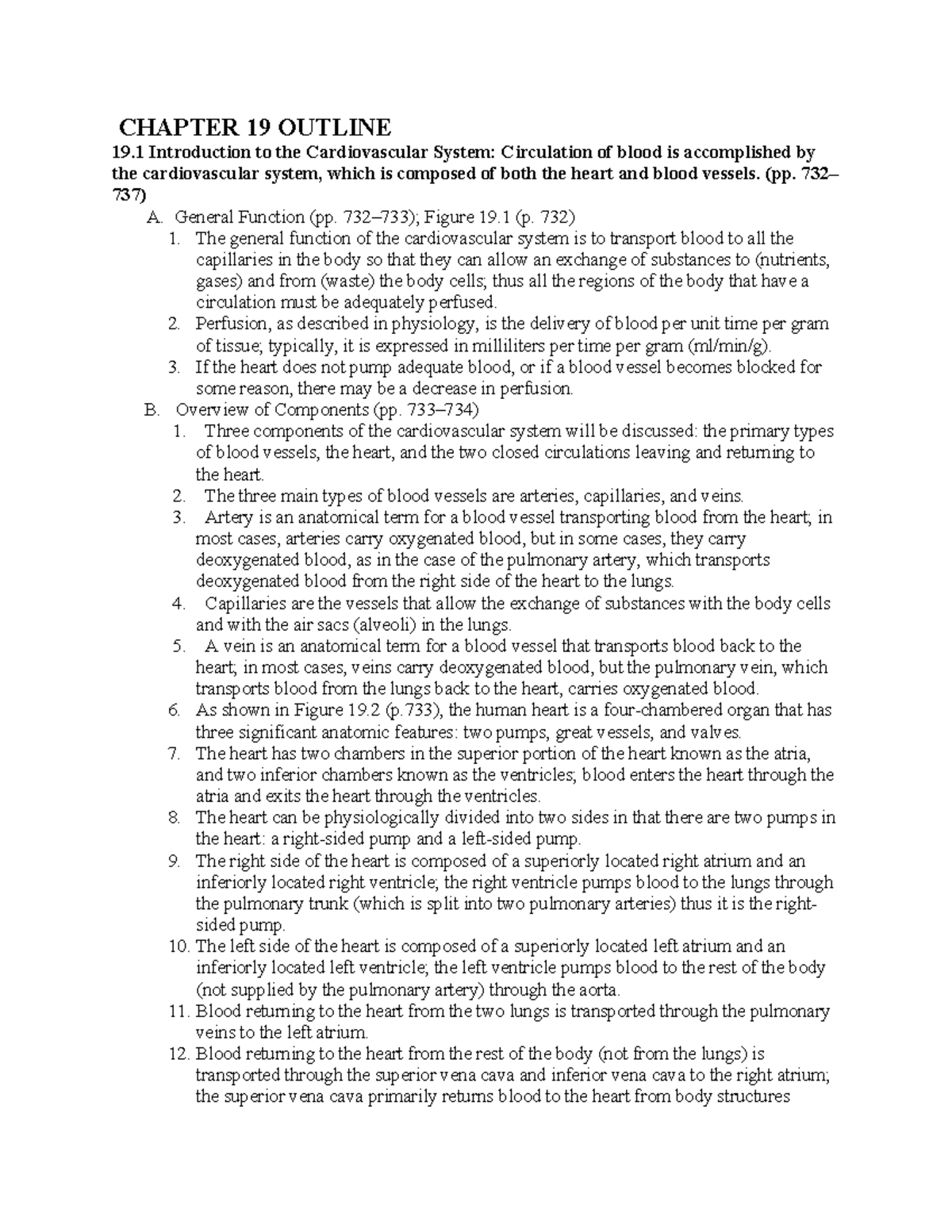 Chapter 19 Outline: Introduction to the Cardiovascular System (pp. 737 ...