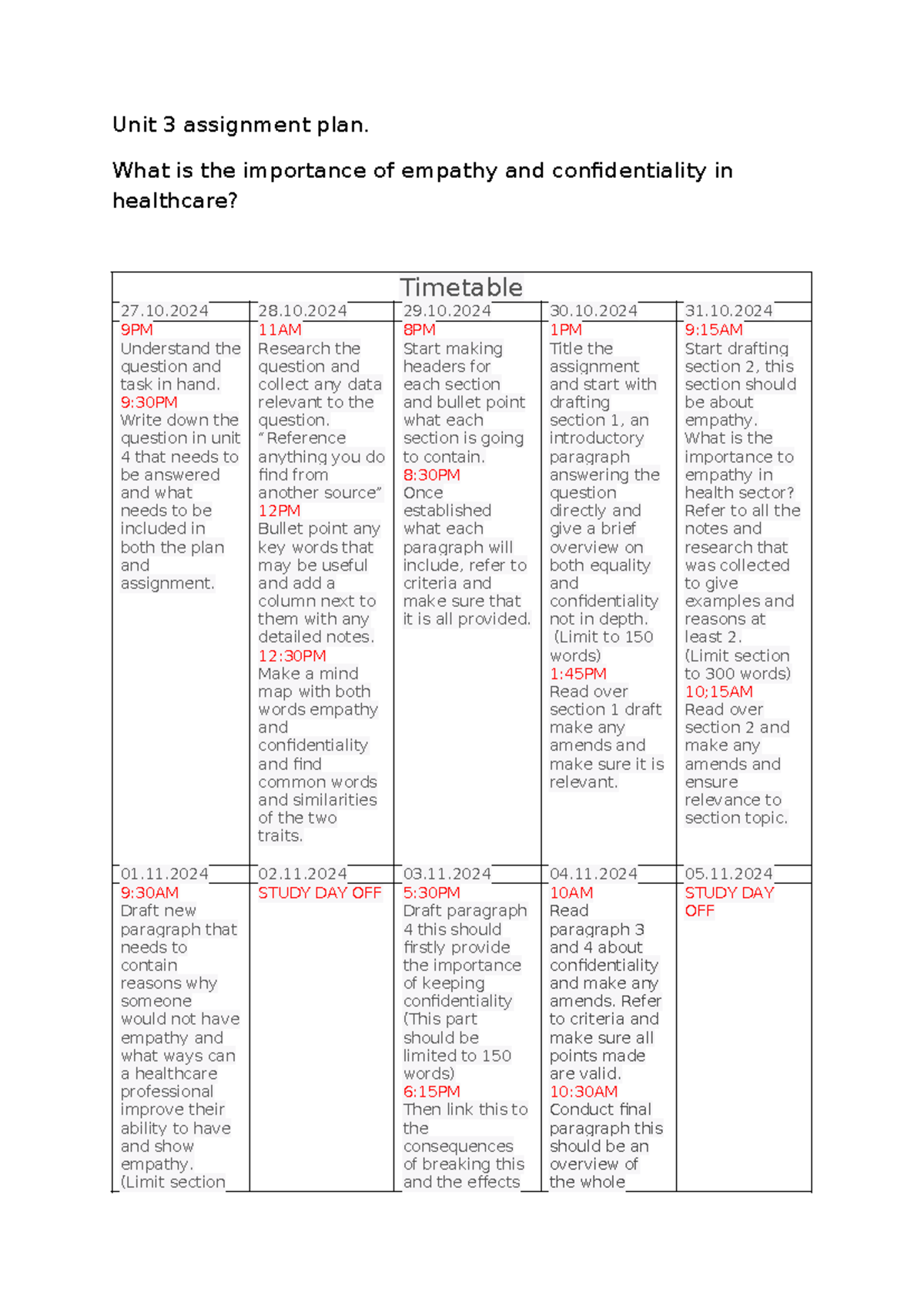 Unit 3 assignment plan - Unit 3 assignment plan. What is the importance ...