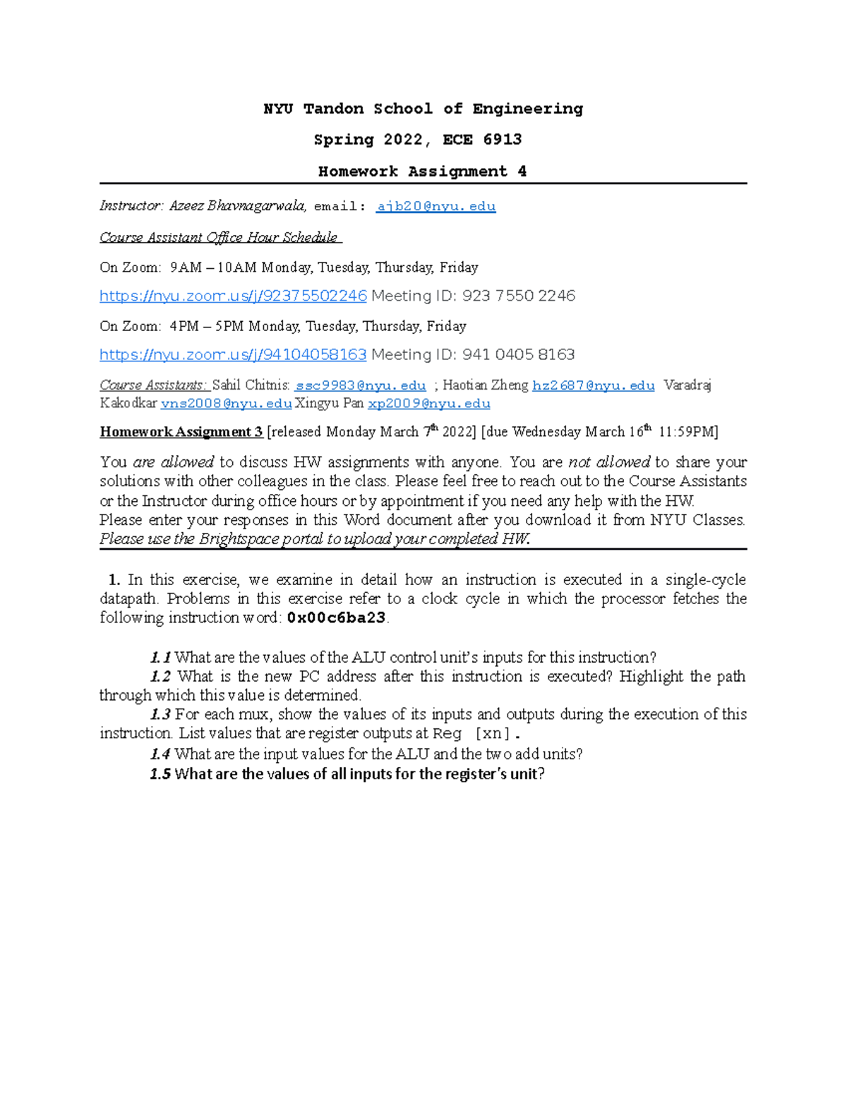 HW 4 ECE 6913 - COURSEWORK - NYU Tandon School of Engineering Spring ...