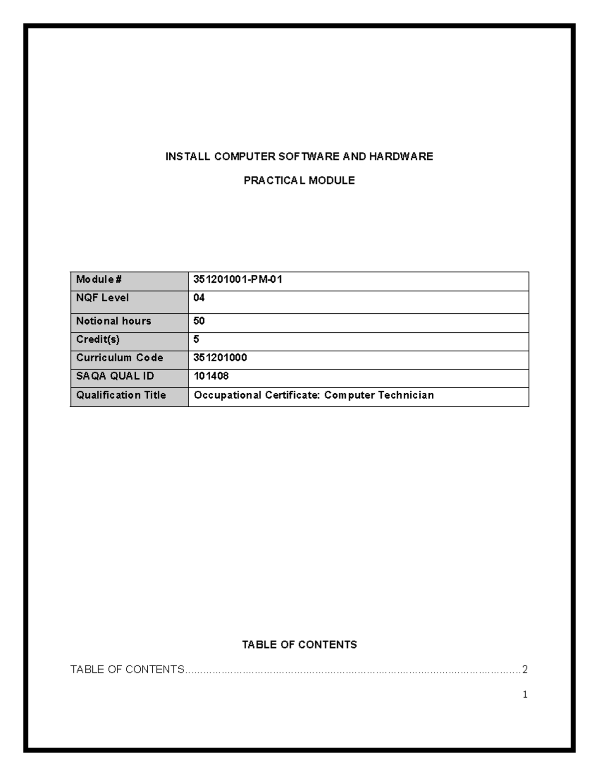 INSTALLING COMPUTER SOFTWARE & HARDWARE PRACTICAL MODULE NQF 04 - Studocu