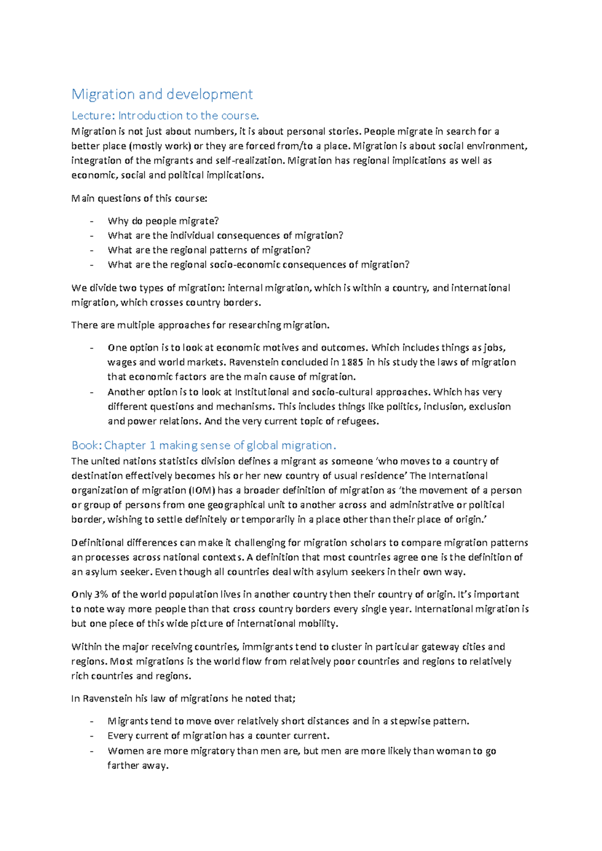C English MD - Migration and Development Lecture Notes - Studeersnel