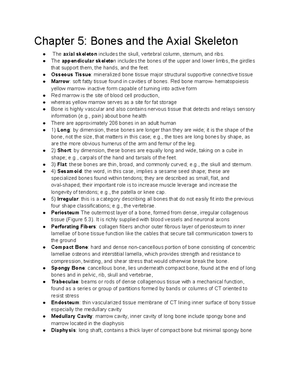 PNB 2264 Ch 5 Reading Notes - Chapter 5: Bones and the Axial Skeleton ...