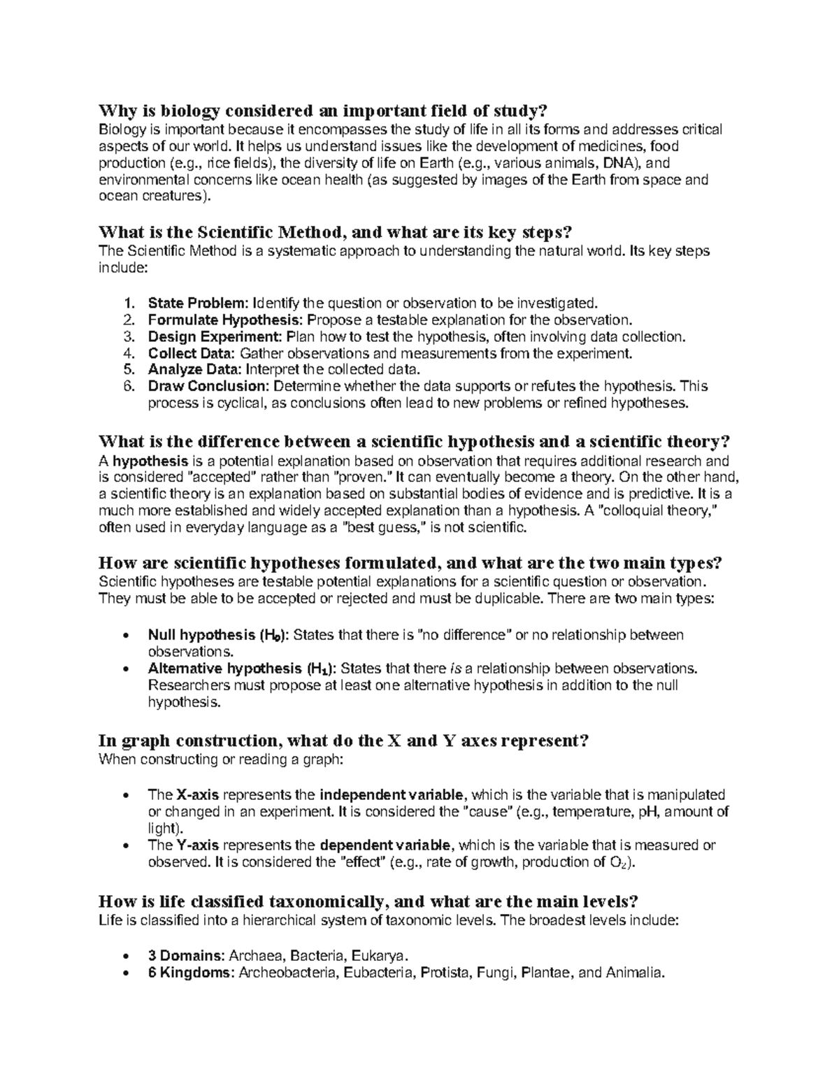 Biology 101: Key Concepts in Taxonomy & the Scientific Method - Studocu
