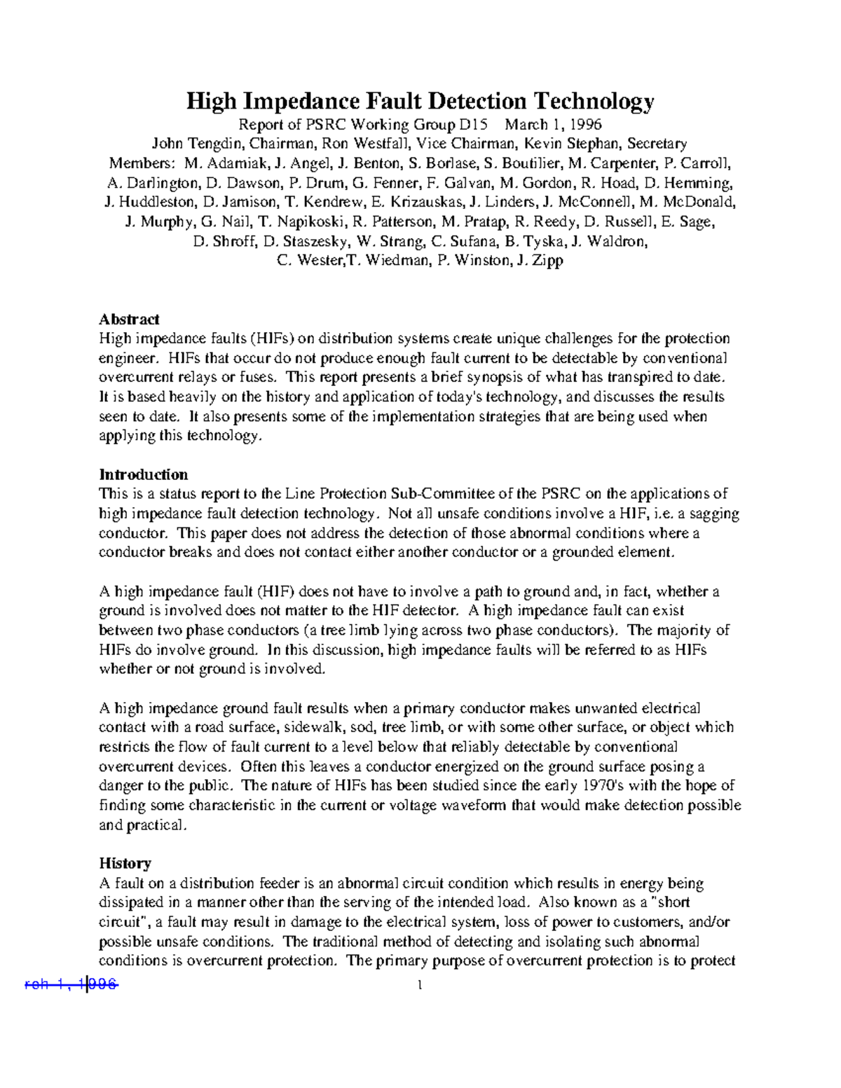 High Impedance Fault Detection Report - PSRC Working Group D15 - Studocu
