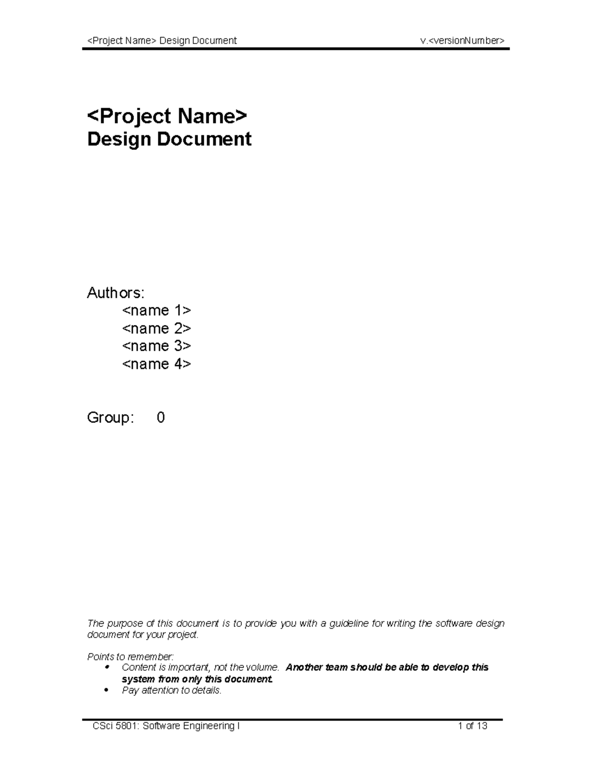 CSci 5801: Software Engineering I - Design Document Guidelines - Studocu