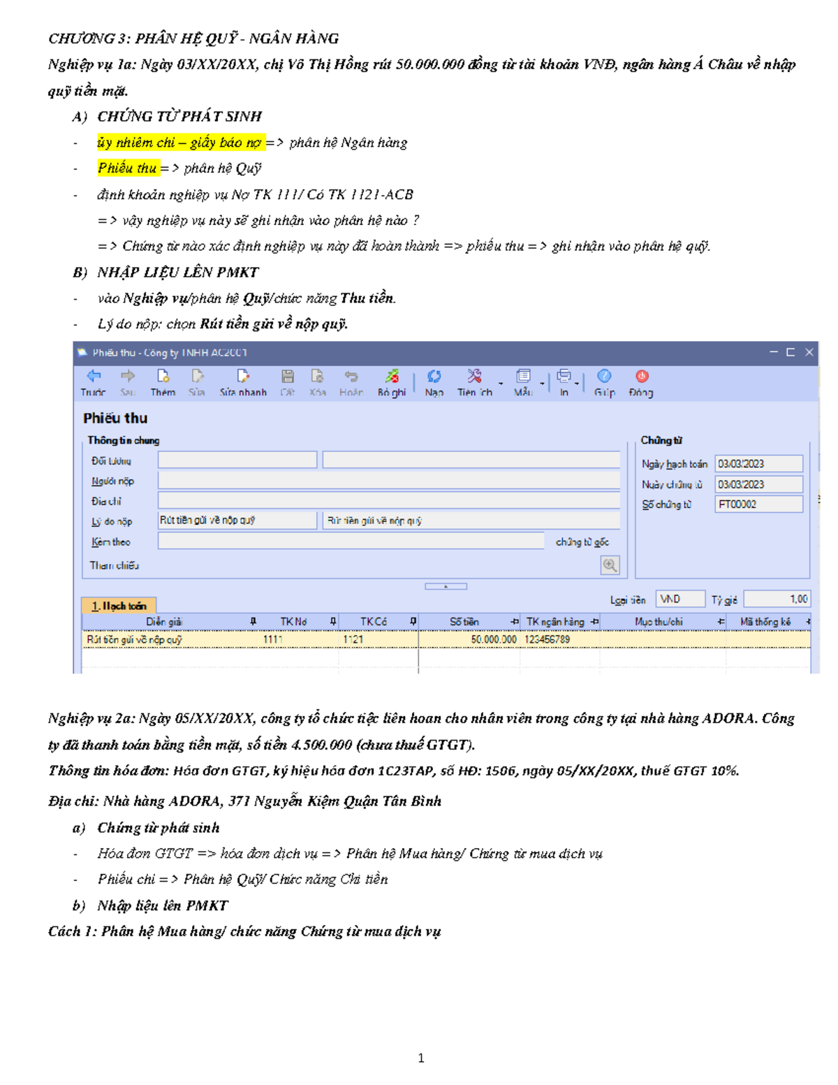B7 Hướng Dẫn Phân Hệ Quỹ - Ngân Hàng Trong Kế Toán - Studocu