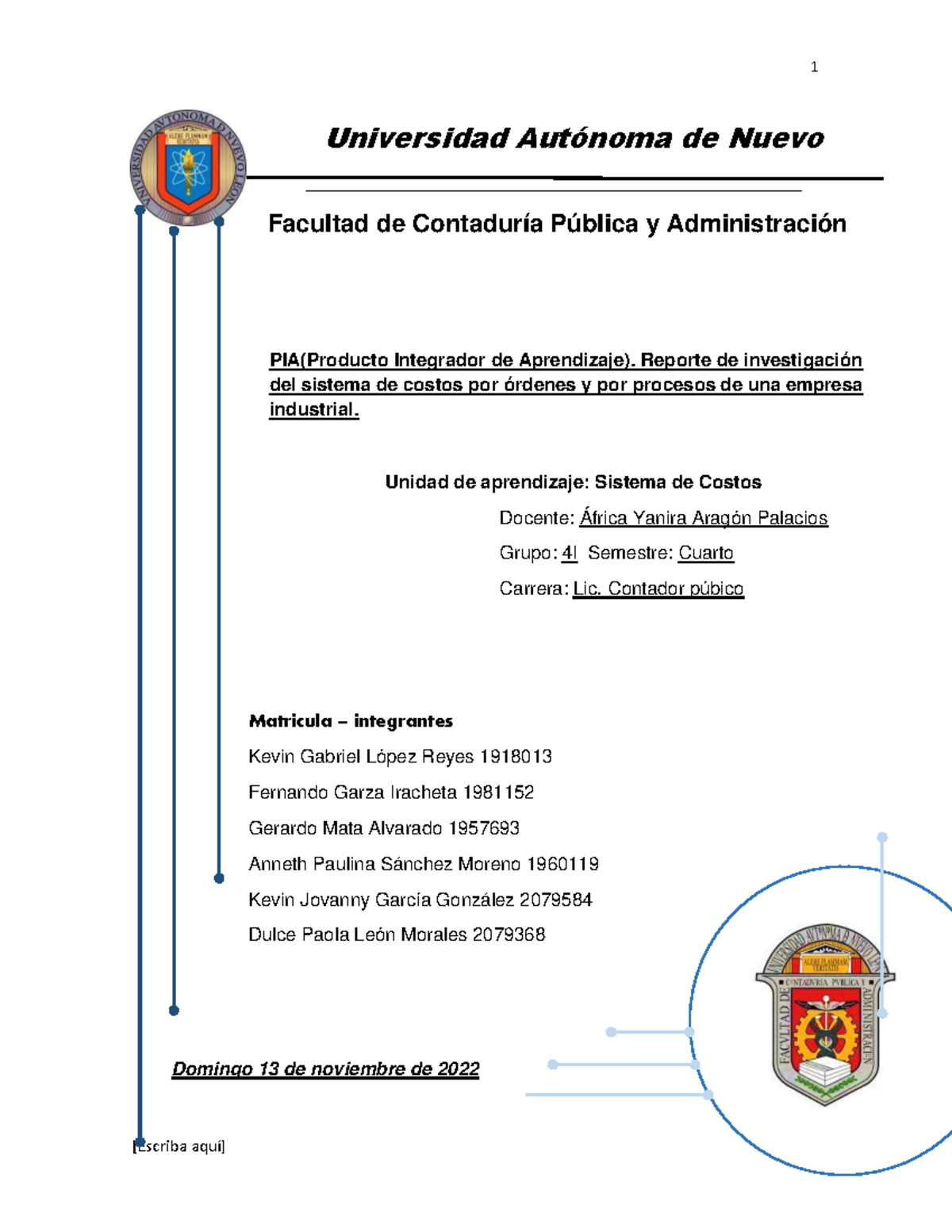 PIA (Costo de Producción) Informe sobre Sistemas de Costos en Empresas ...