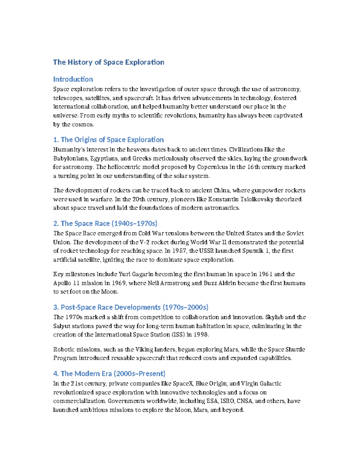 HIST 101: Insights into the History of Space Exploration - Studocu