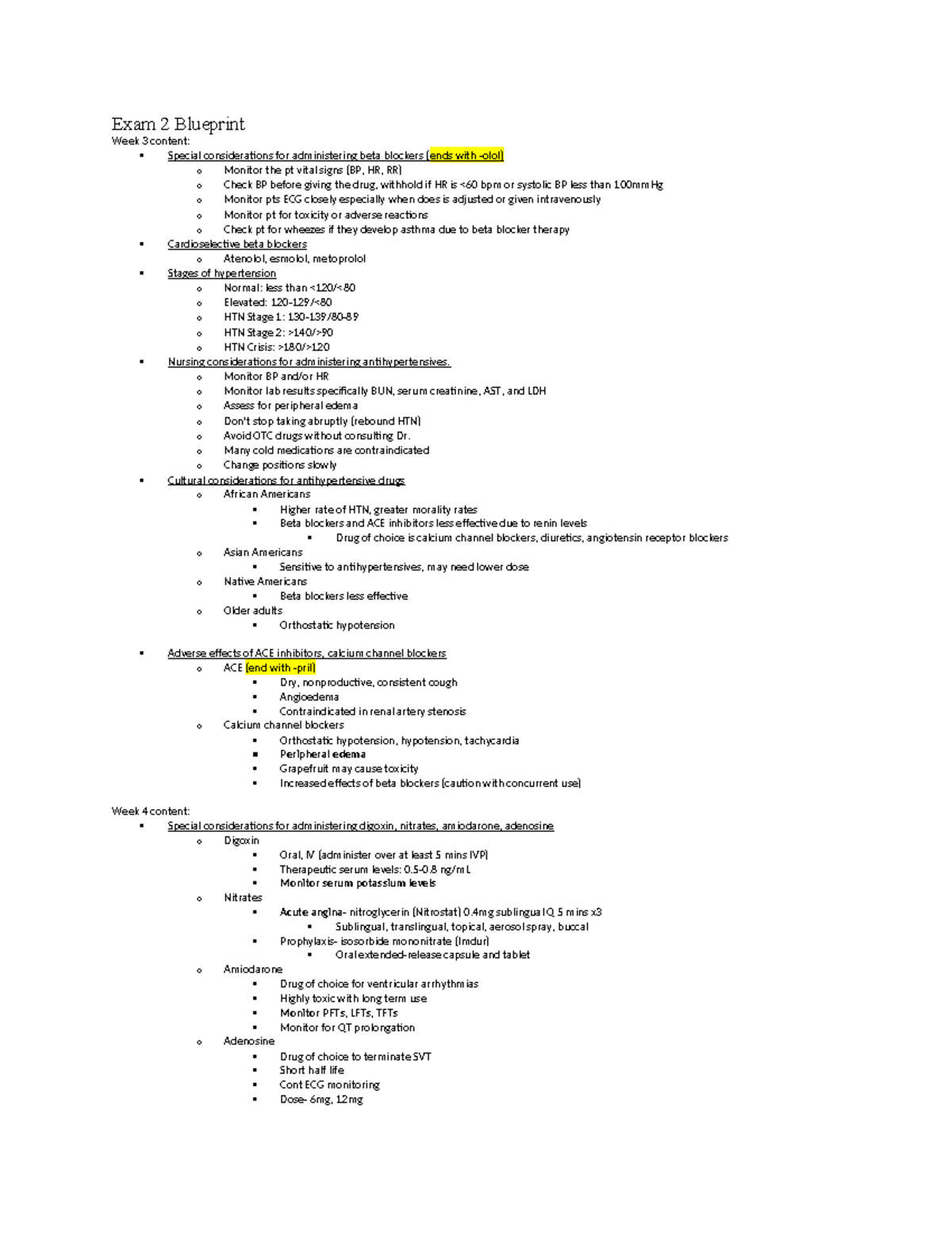 Exam 2 Blueprint Comp Study Guide: Key Topics on Hypertension & Cardiac ...