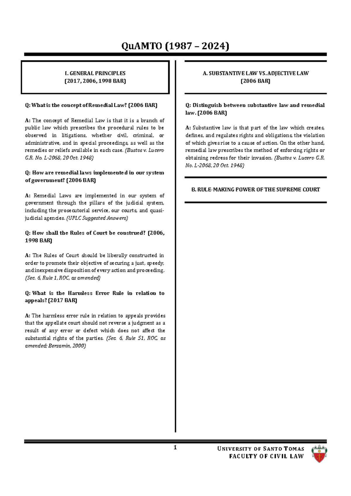 QuAMTO (1987 - 2024) - Recurring Questions in Civil Procedure Law - Document Preview