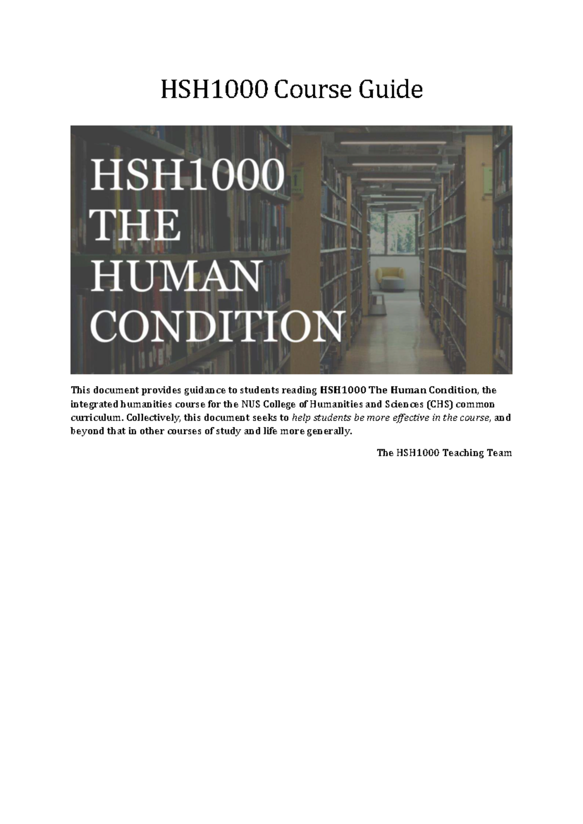 HSH1000 Course Guide: Strategies for Success in The Human Condition ...