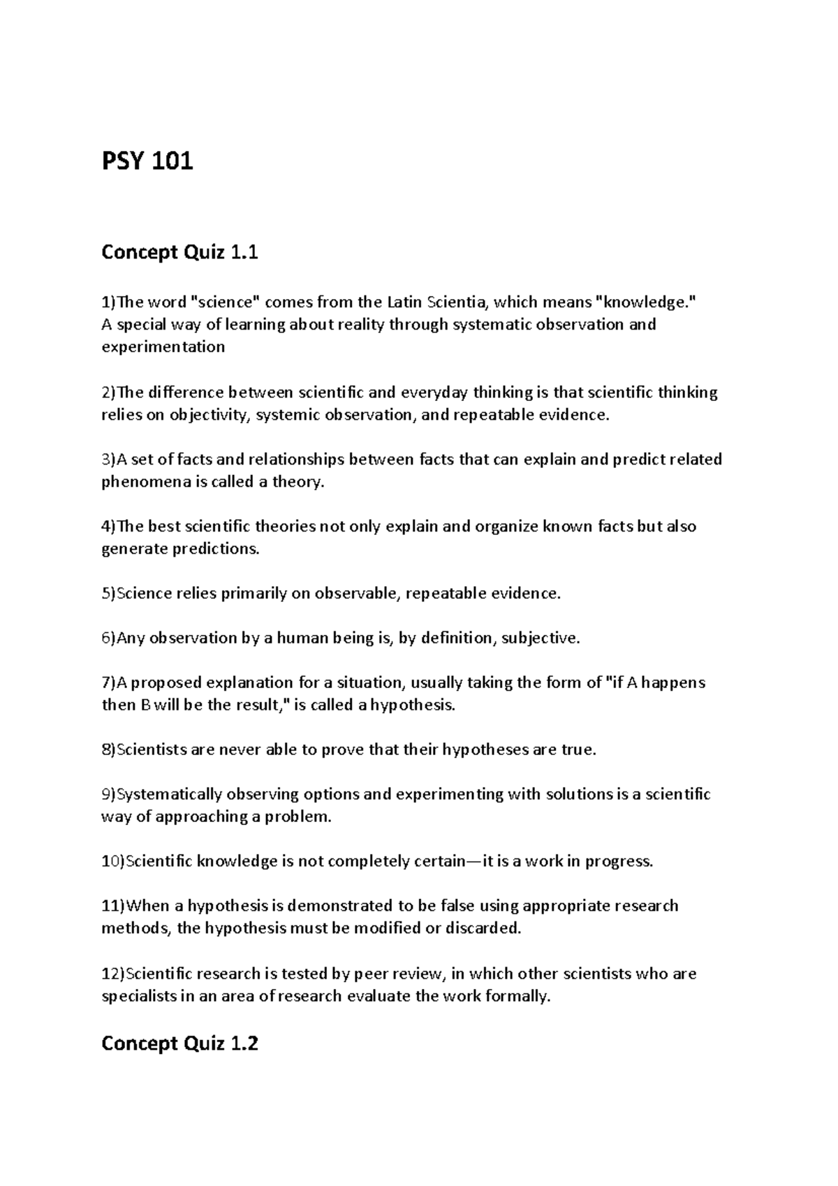 PSY 101 Concept Quizzes: Understanding Psychology Fundamentals - Studocu