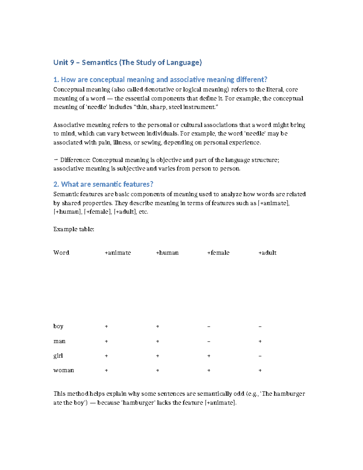 Unit 9 Semantics: Key Concepts and Differences Explained - Studocu