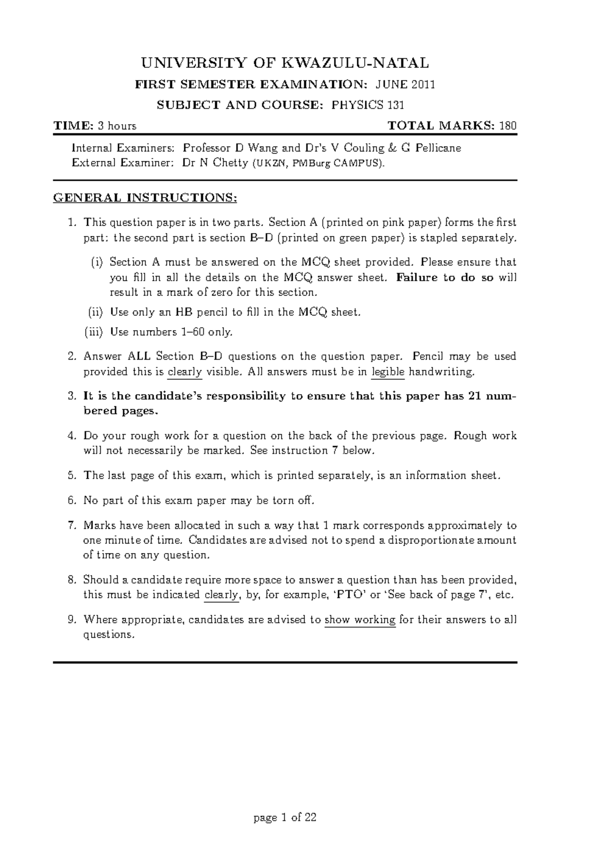 PHYS 131 Final Exam June 2011 Past Paper Questions - Studocu
