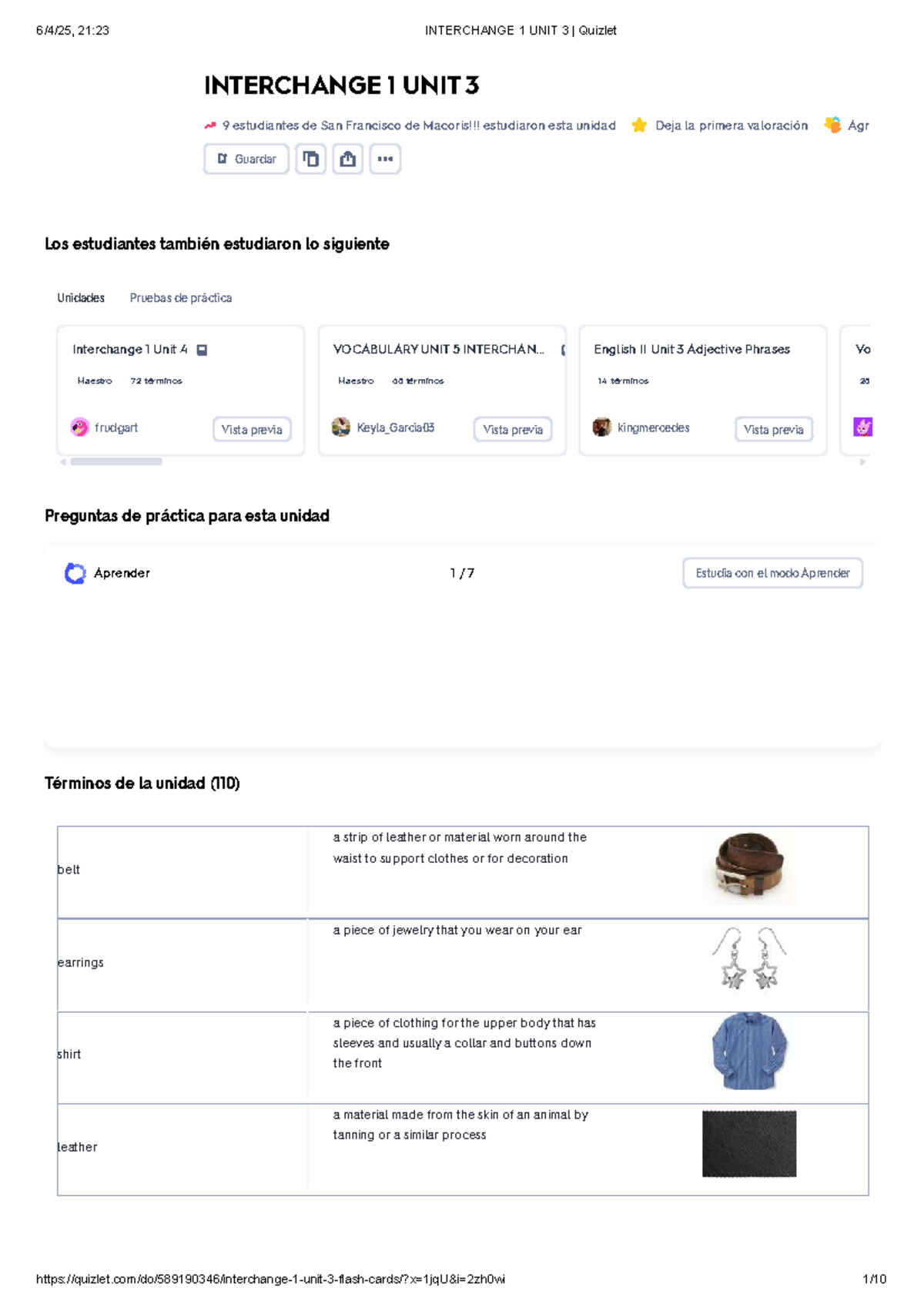 Interchange 1 UNIT 3 Quizlet - INTERCHANGE 1 UNIT 3 9 estudiantes de ...