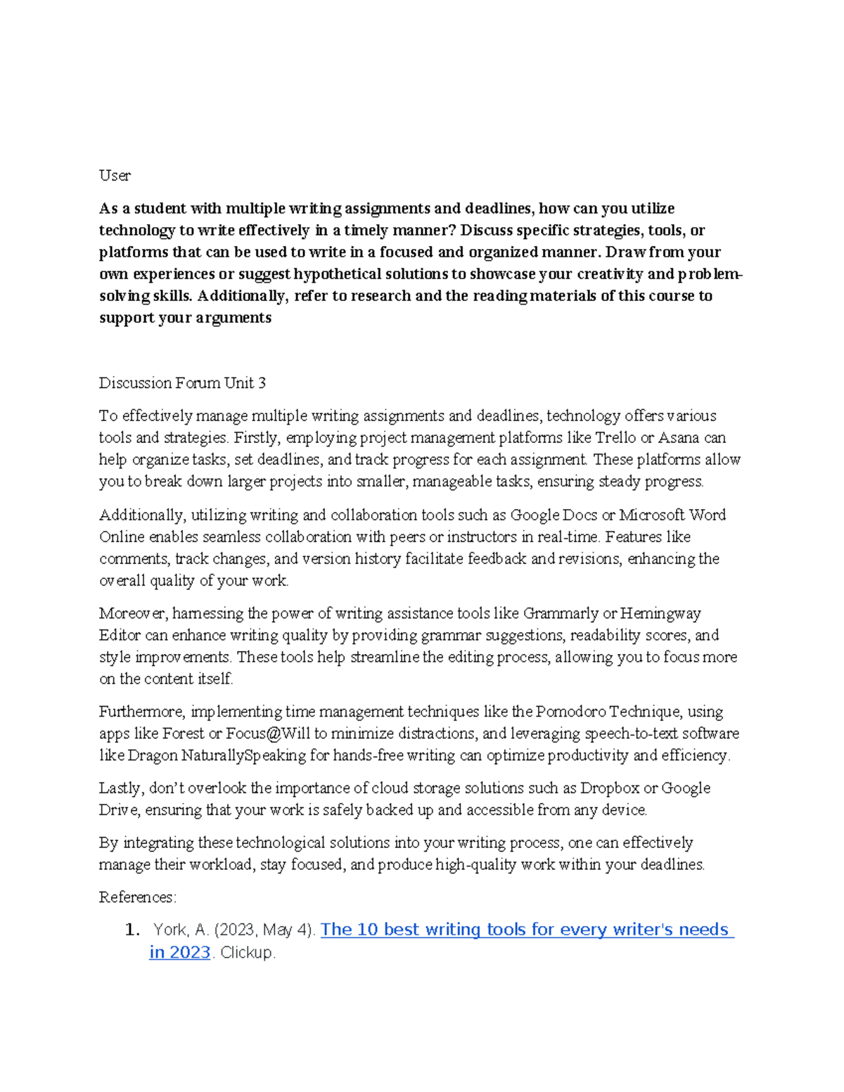 Discussion Forum Unit 3: Effective Writing Strategies with Tech - Studocu