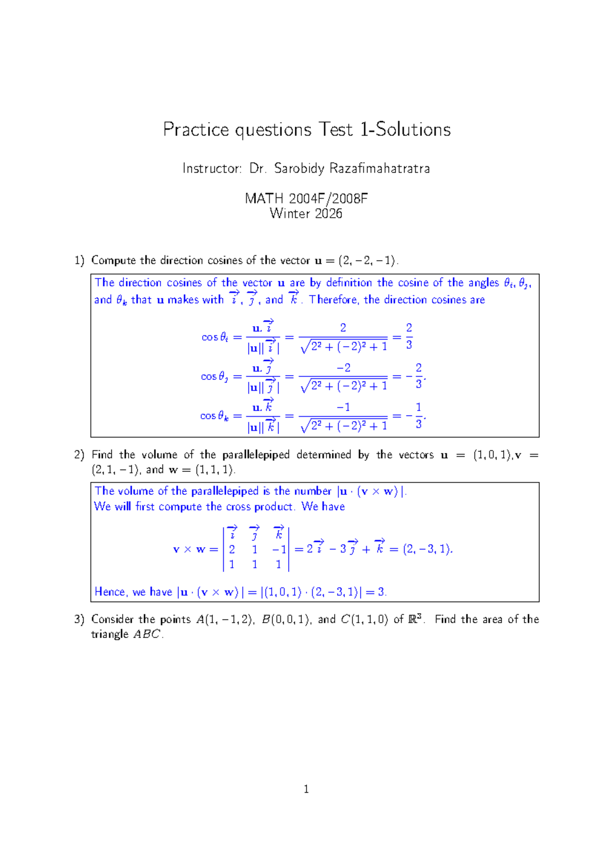 Practice Test 1 Solutions for MATH Winter 2026 - Studocu