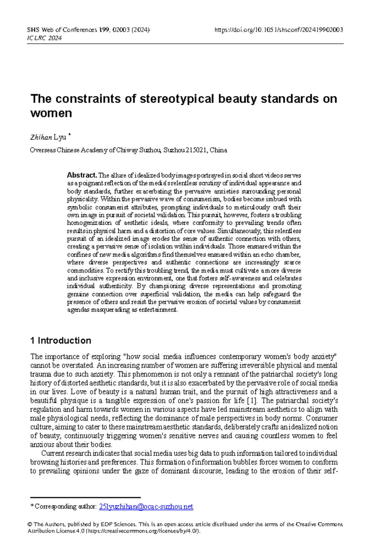 ICLRC 2024: Constraints of Stereotypical Beauty Standards on Women ...