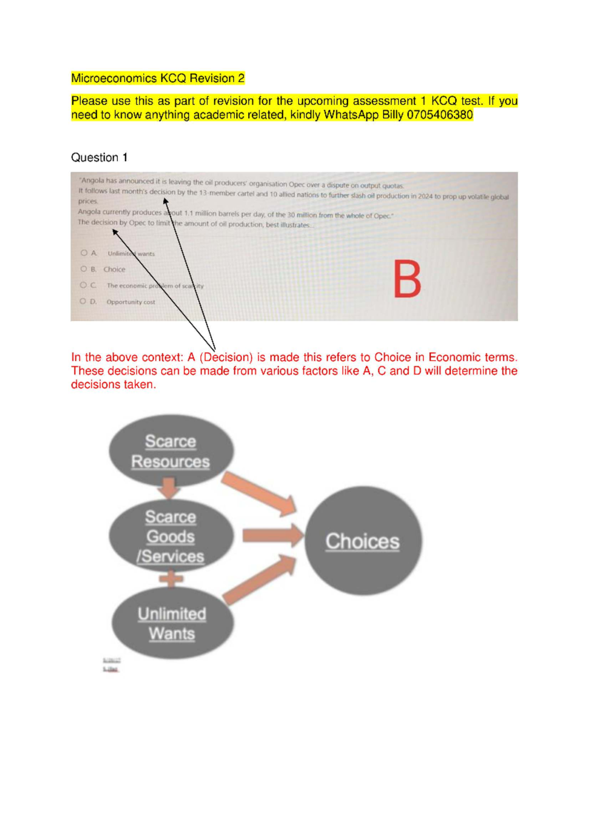 Microeconomics KCQ Revision 2: Key Concepts & Production Factors - Studocu