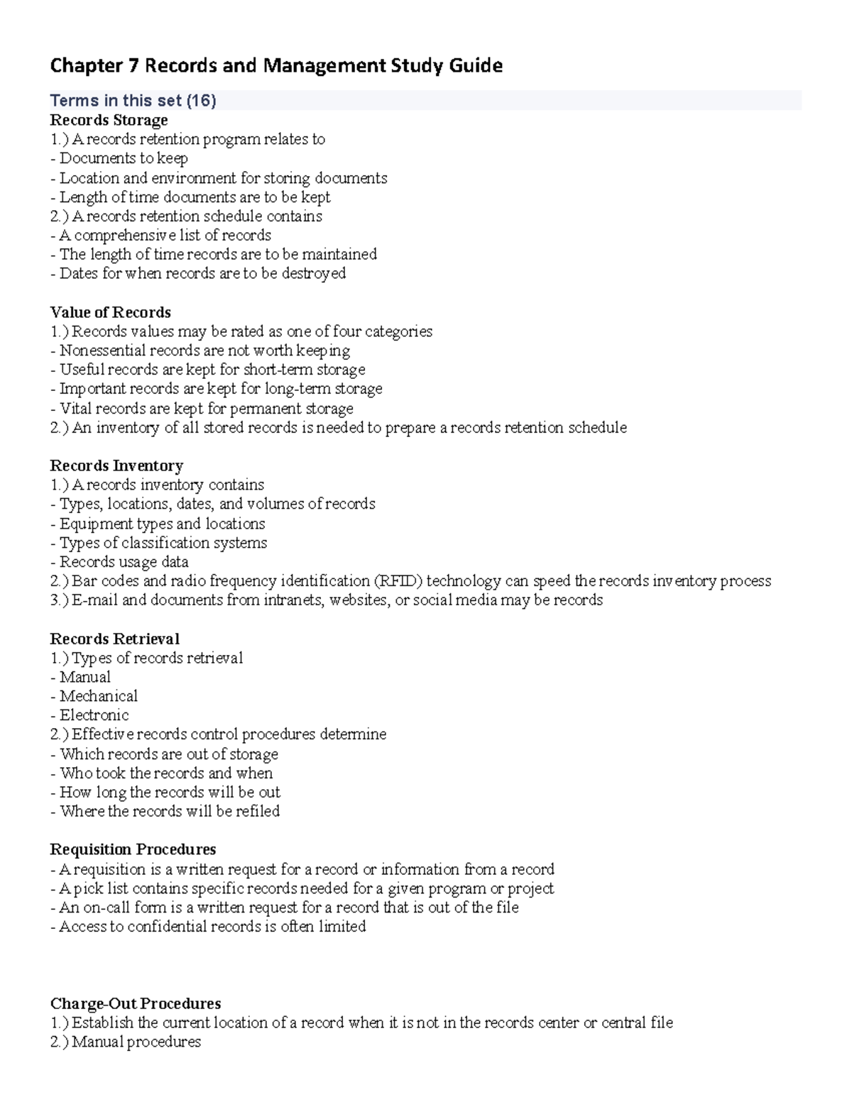 Chapter 7 Study Guide: Records Management & Retention Principles - Studocu