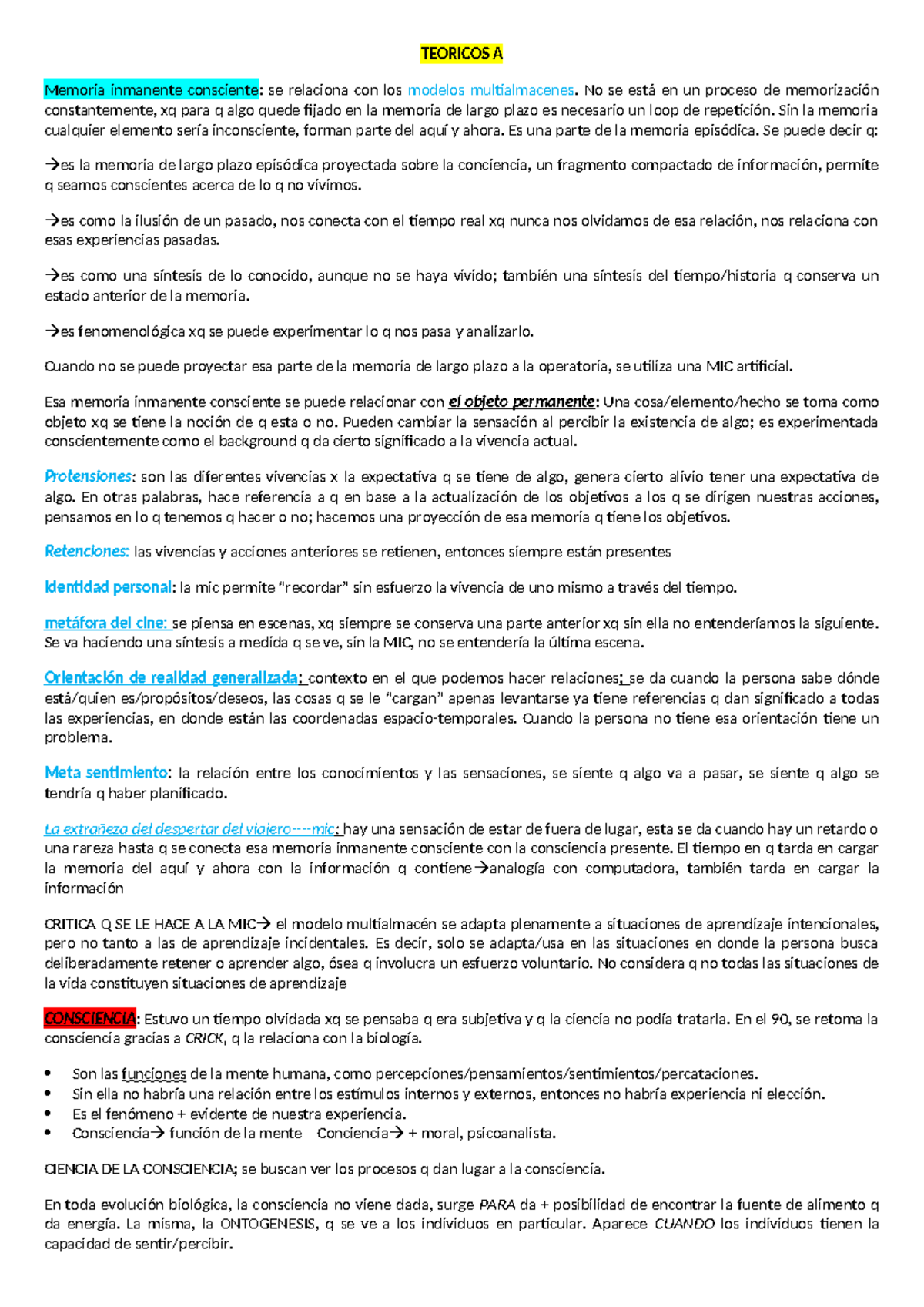 TEORICOS B - Memoria Inmanente Consciente y Modelos Multialmacenes: 2do ...