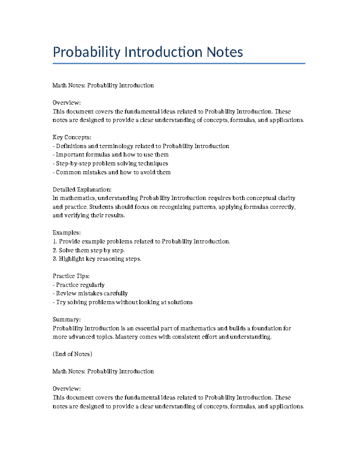 Math 8: Probability Introduction Study Notes and Key Concepts - Studocu
