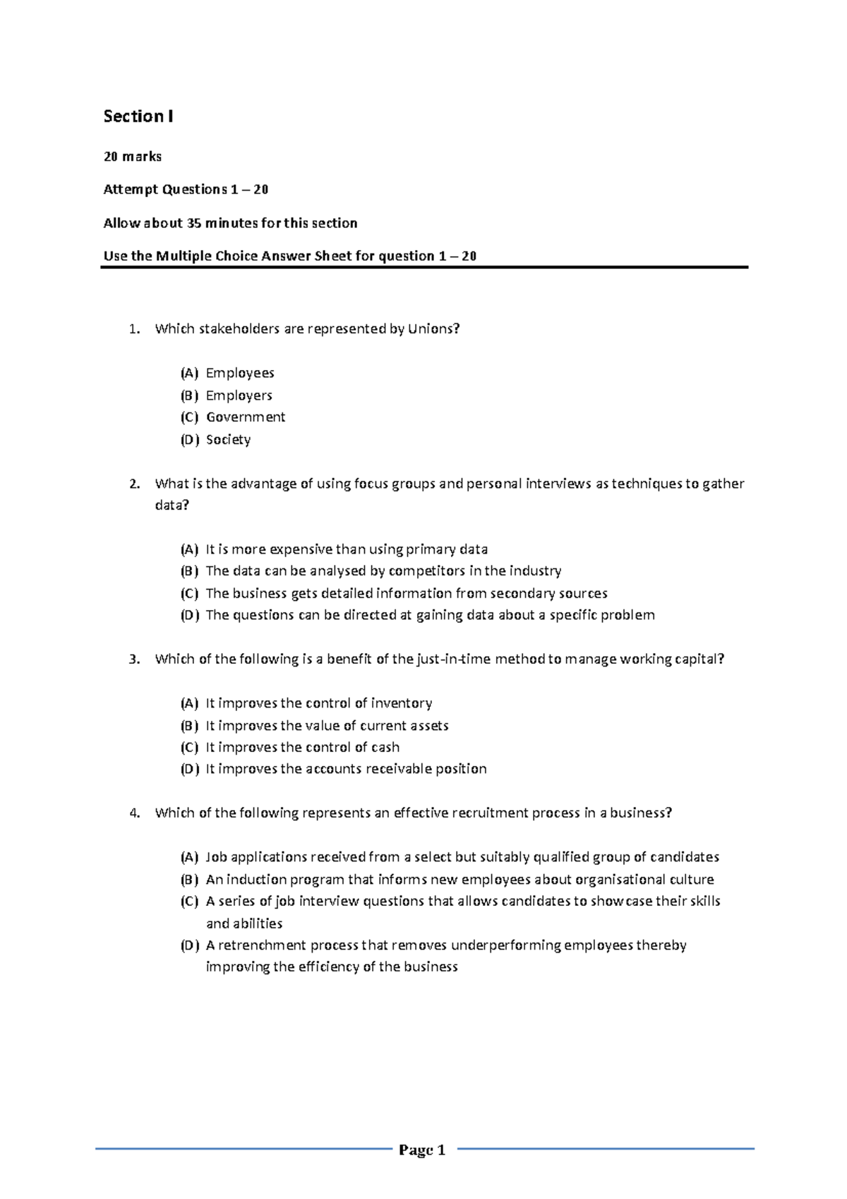 HSC BUSS 2013 Trial Exam Solutions: Section I & II Analysis - Studocu
