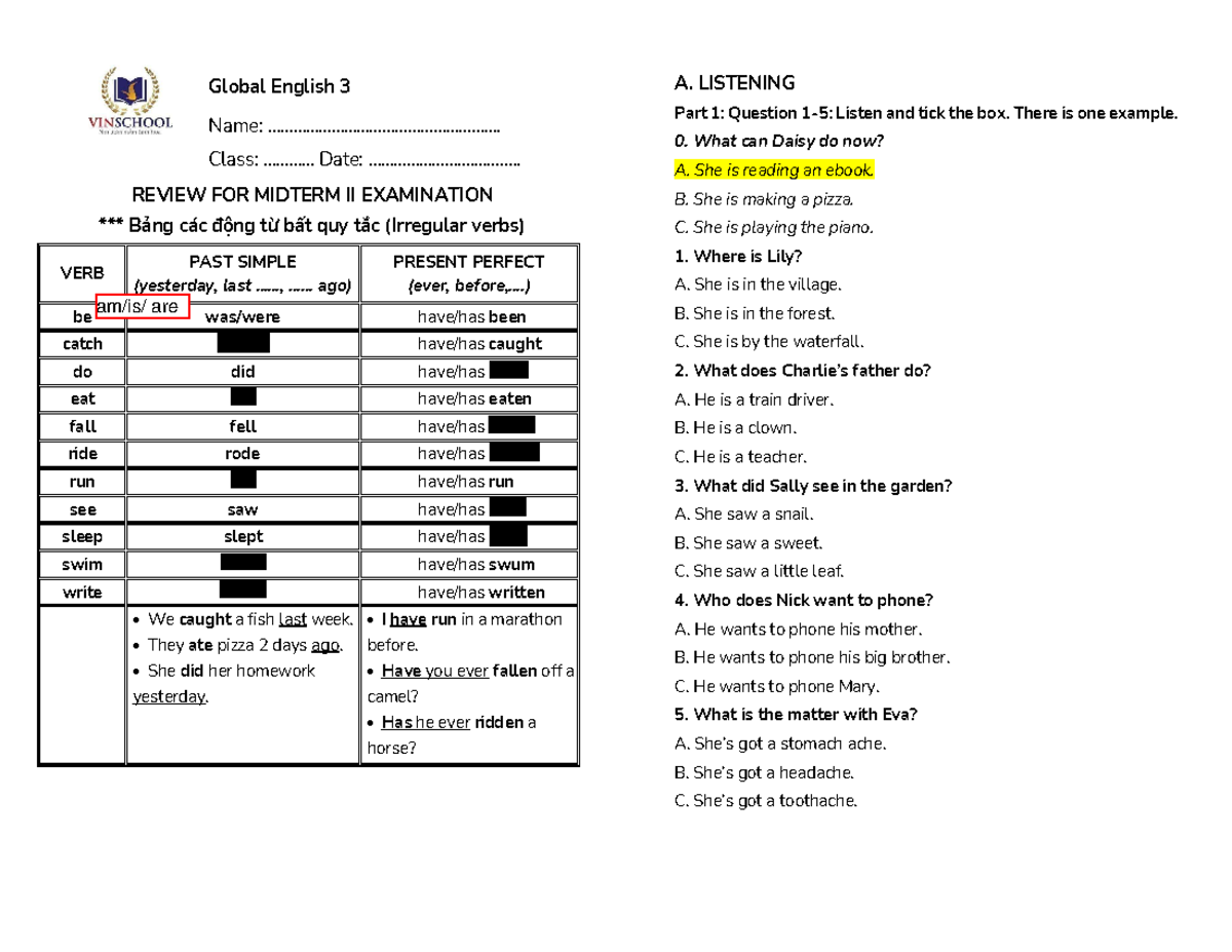 Review Notes for Midterm II Exam (Global English 3) - Studocu