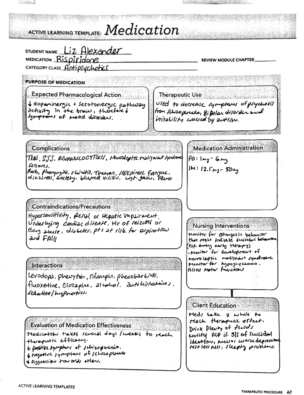 Psych Medications - ACTIVE LEARNING TEMPLATE: Medication STUDENT NAME ...