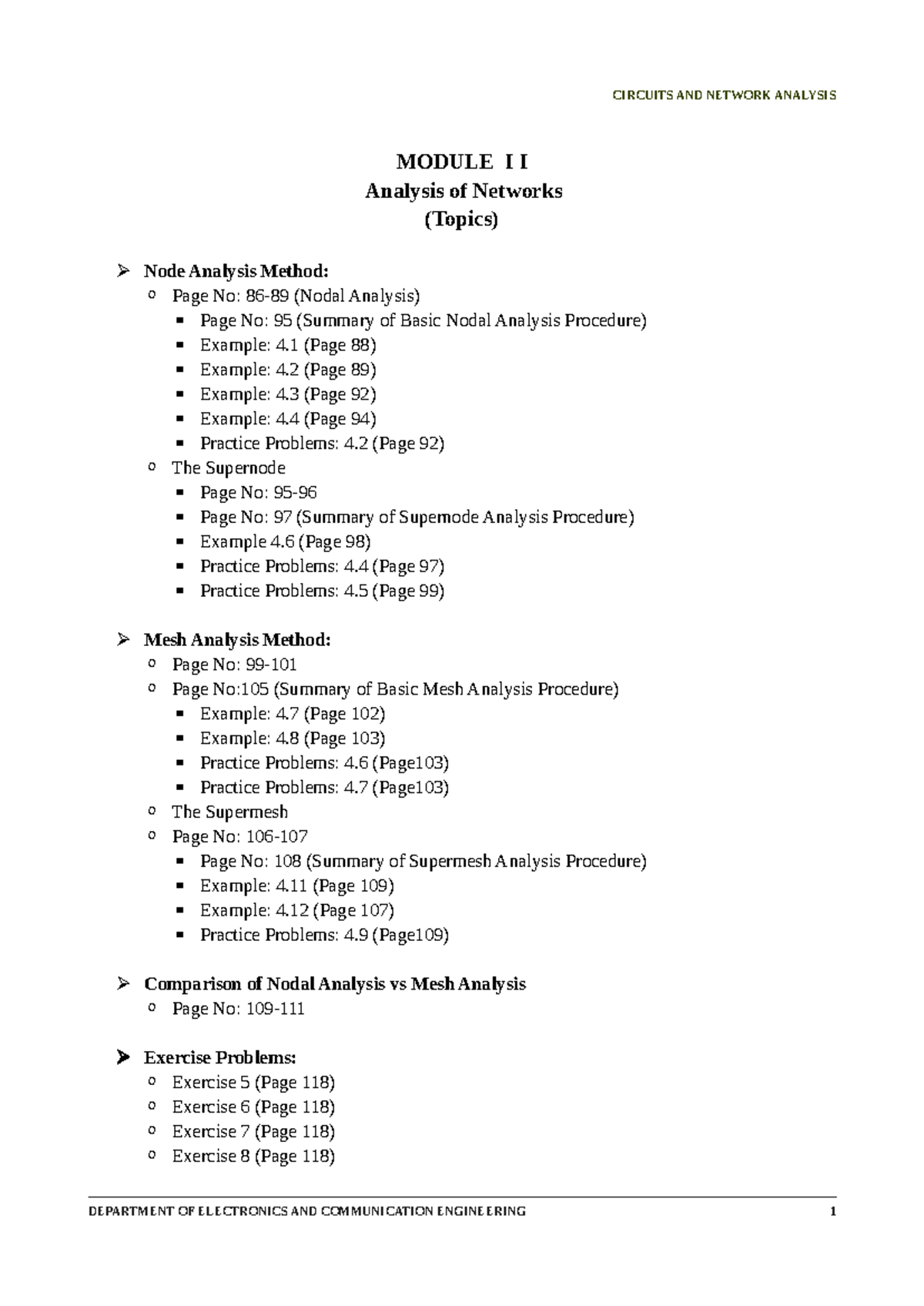 CIRCUITS AND NETWORK ANALYSIS - MODULE II Topics & Sample Qs - Studocu