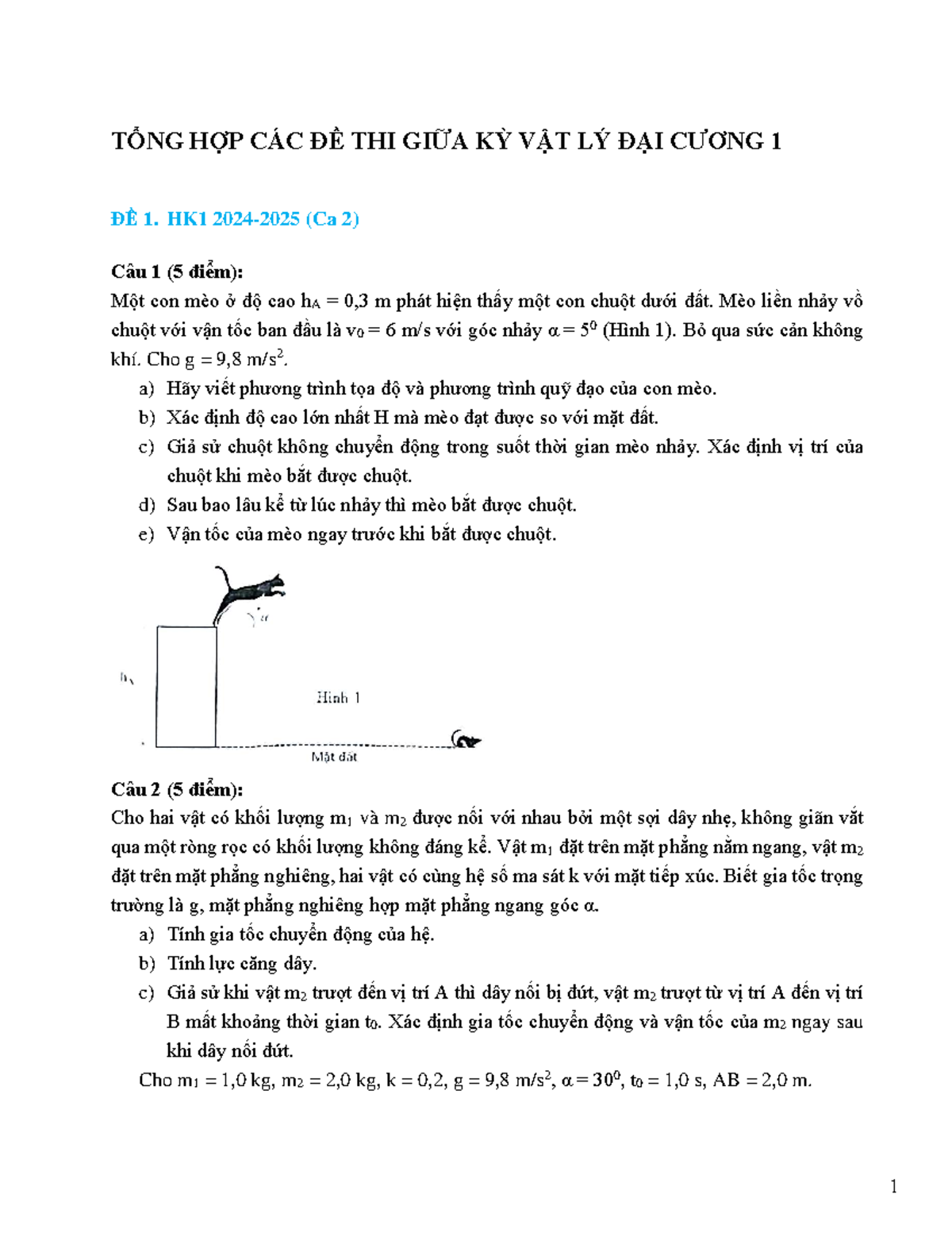 Tổng Hợp Đề Thi Giữa Kỳ Vật Lý Đại Cương 1 (HK1) - Document Preview