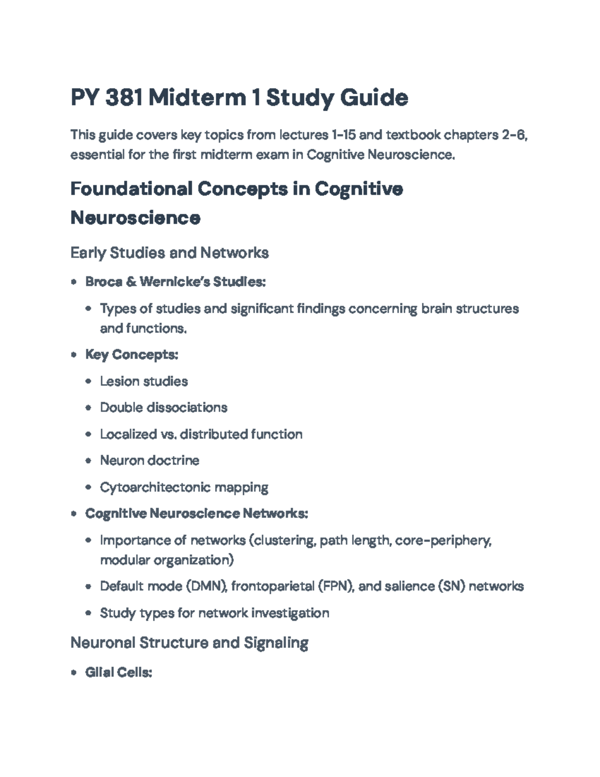 PY 381 Midterm 1 Study Guide: Essential Topics in Cognitive ...