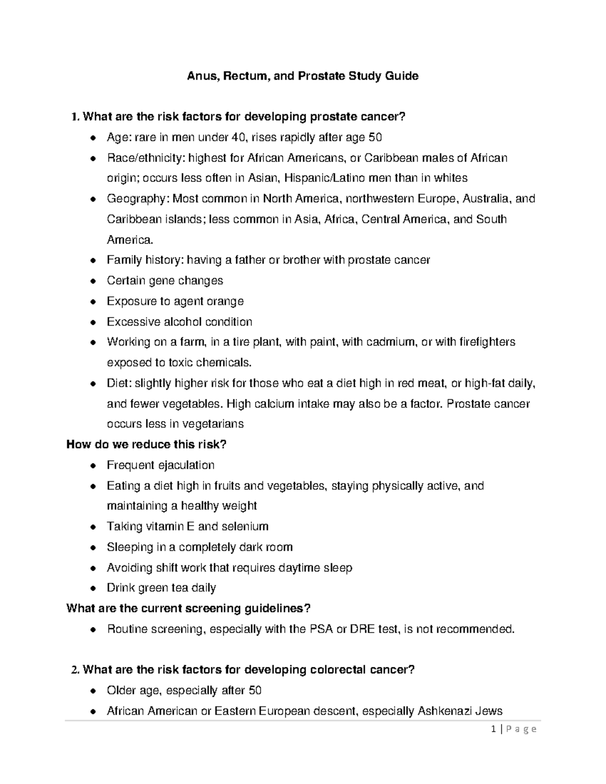 Prostate and Colorectal Cancer Study Guide: Risk Factors and Prevention ...