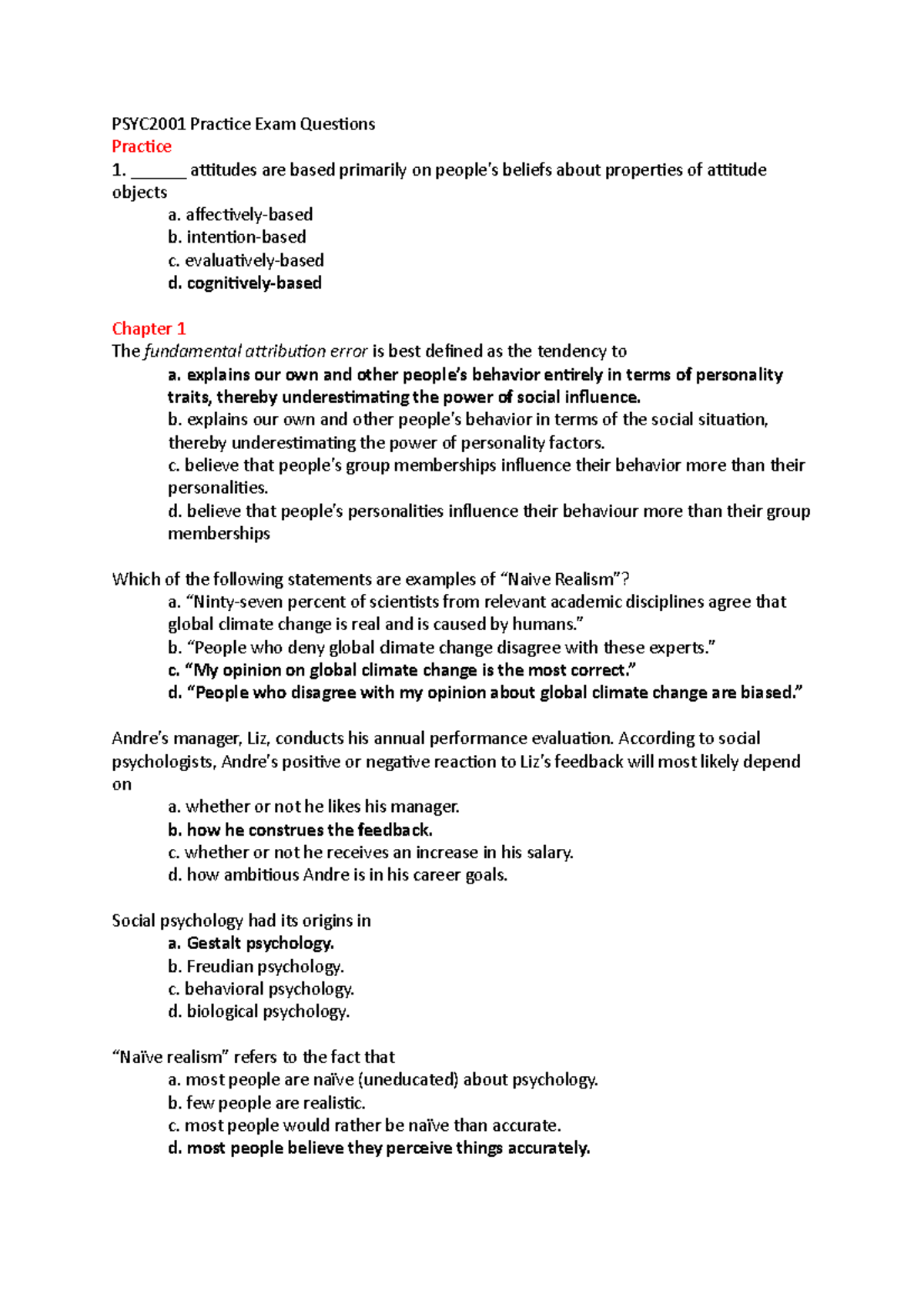 PSYC2001 Midterm Practice Exam Questions and Key Concepts - Studocu