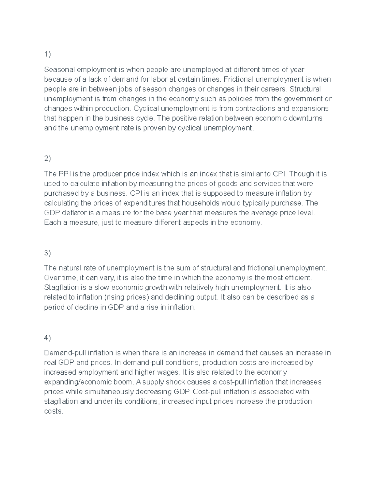 Macro - Homework #2: Understanding Unemployment and Inflation Concepts ...