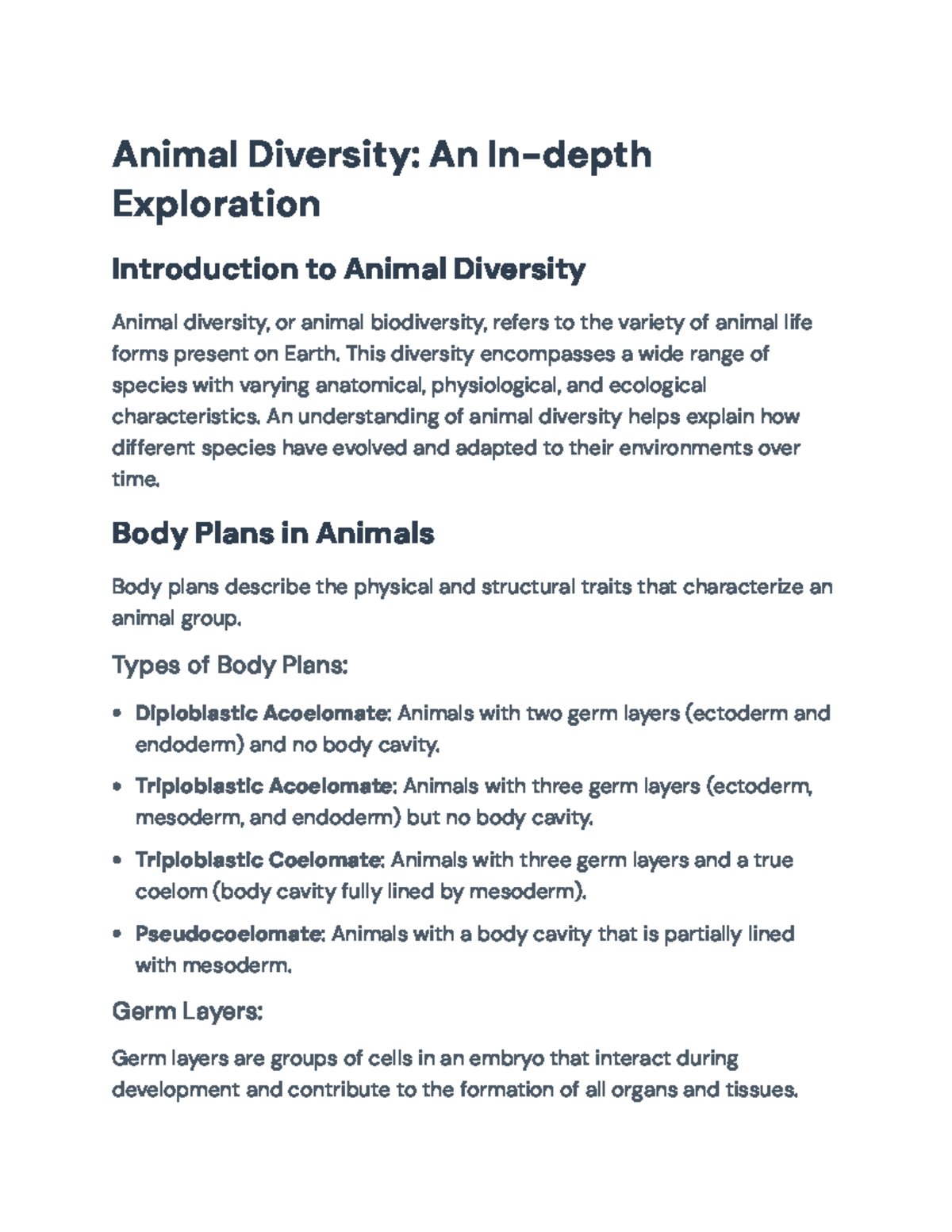 Animal Diversity: Body Plans, Symmetry & Phylogenetic Insights - Studocu