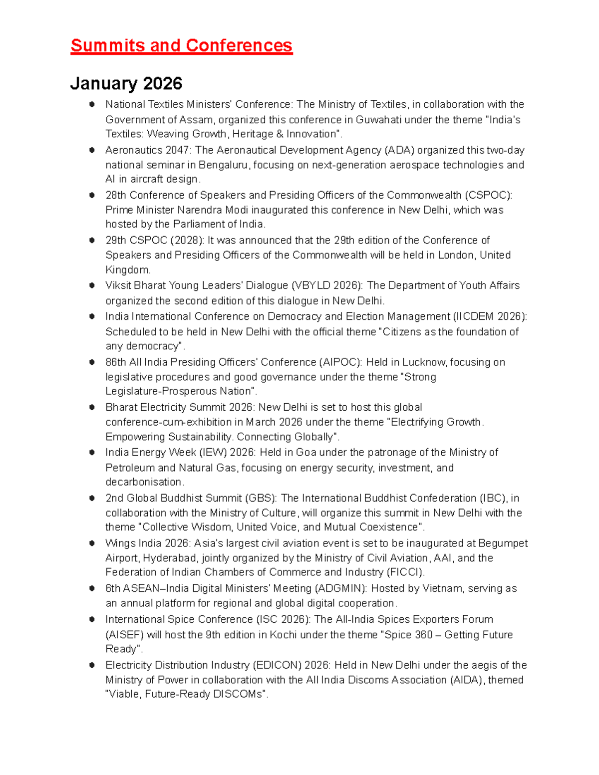 Summits and Conferences Overview: Key Events and Themes 2025-2026 - Studocu