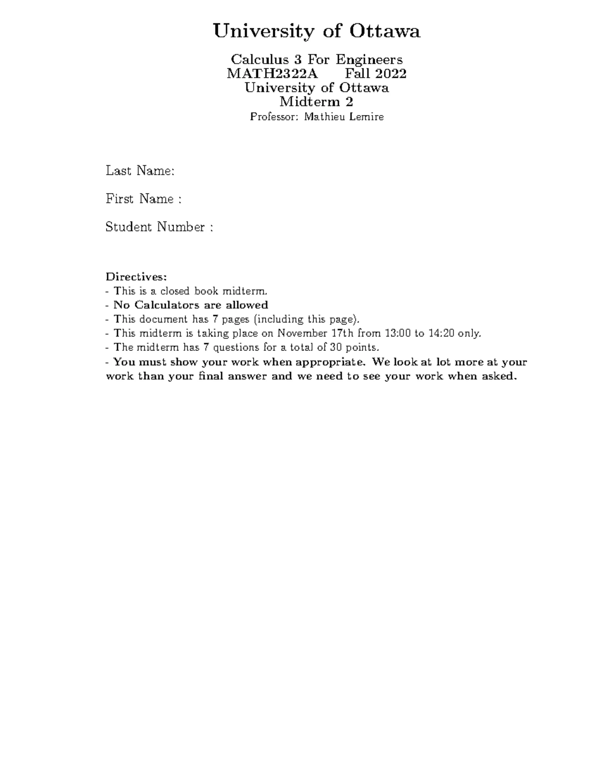 MATH2322A Midterm 1 Solutions for Fall 2022 - Calculus 3 Exam - Studocu