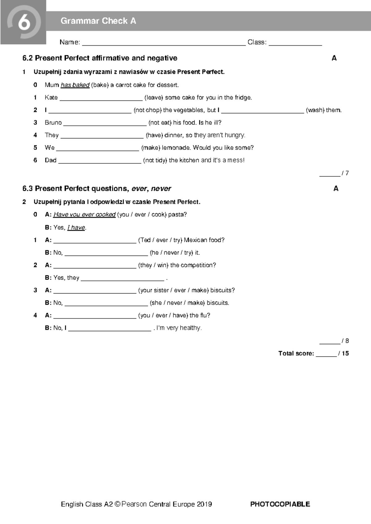 EC A2 Tests - Grammar Check: Present Perfect Affirmative & Negative ...